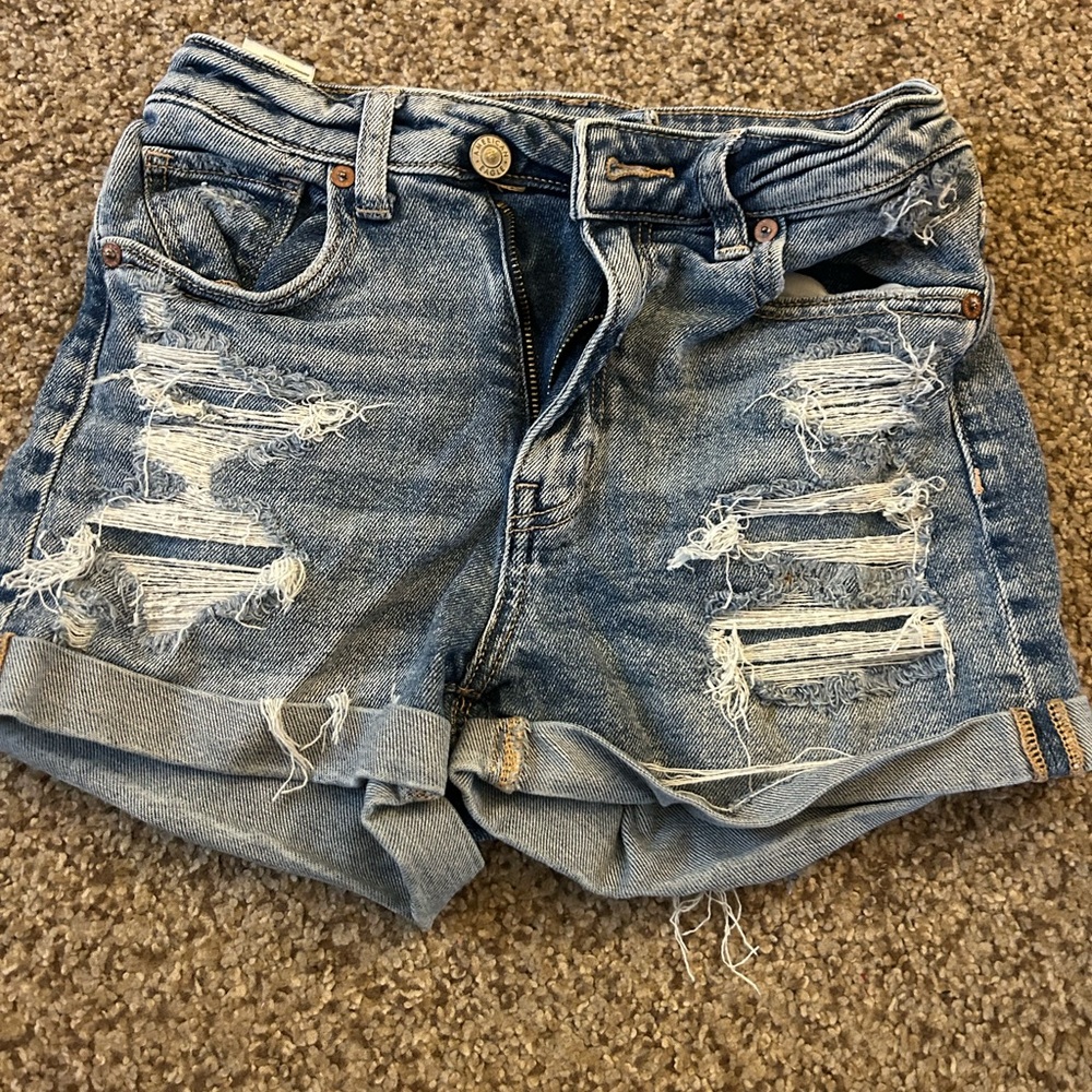 American Eagle Outfitters Light Blue Distressed Jean Shorts